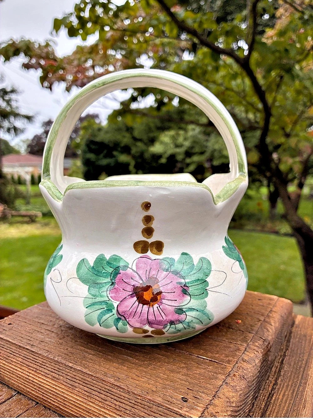 Hand-Painted Floral Ceramic Basket Decor Made in Italy